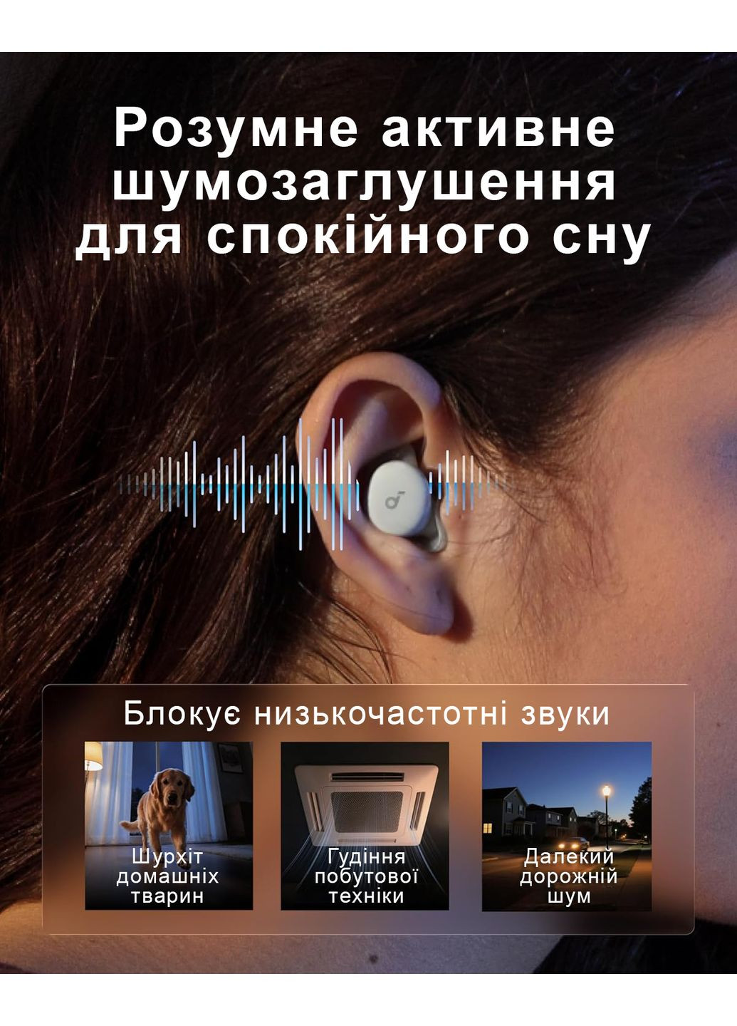 Бездротові TWS навушники-беруші SoundCore Sleep A10 White з трекером сну та функцією переходу у сплячий режим (1166-02) Anker (369550369)