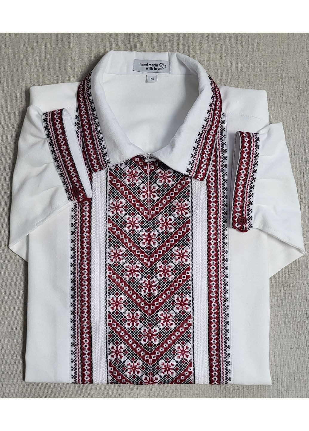 Комбинированная мужская вышиванка ручной работы из натуральной домотканой ткани "орнаментированная" узор орнамент прямой, свободная хлопок (365287991)