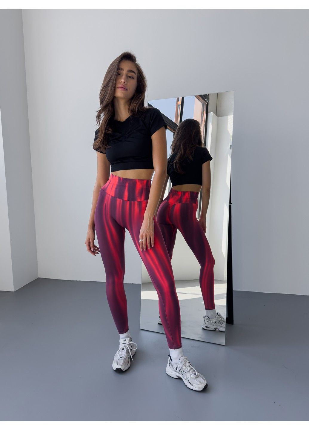 Красные лосины с пуш ап спортивные женские для фитнеса, бесшовные леггинсы с v-образным поясом и огненным градиентом, burn, (красный) FITCRUSH