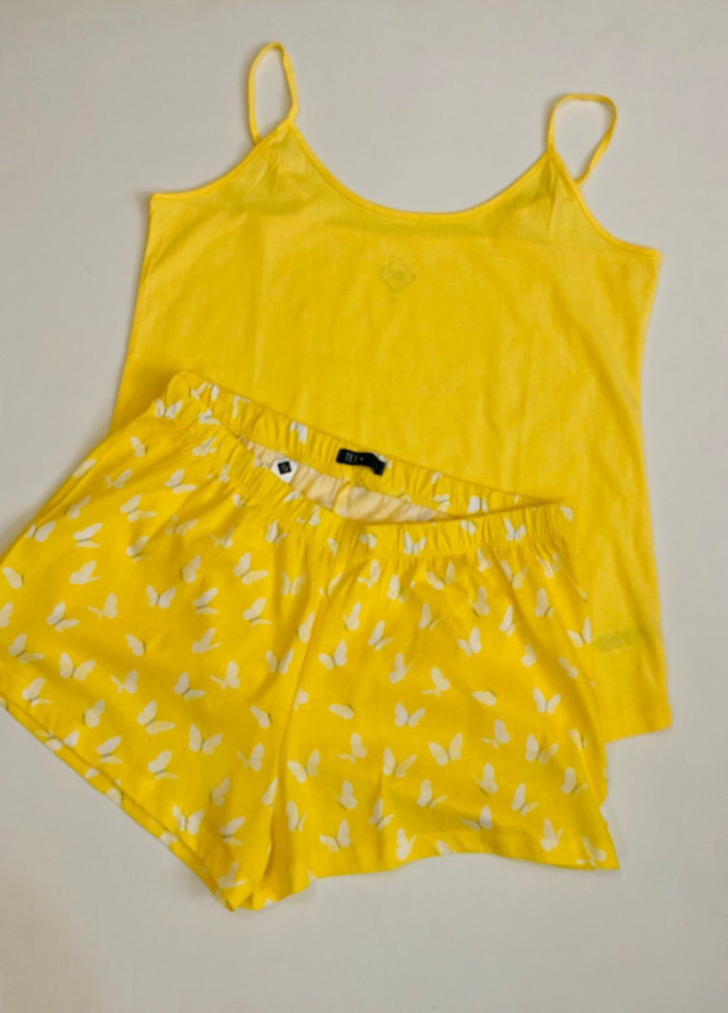 Желтая всесезон летняя женская пижама майка + шорты Tex