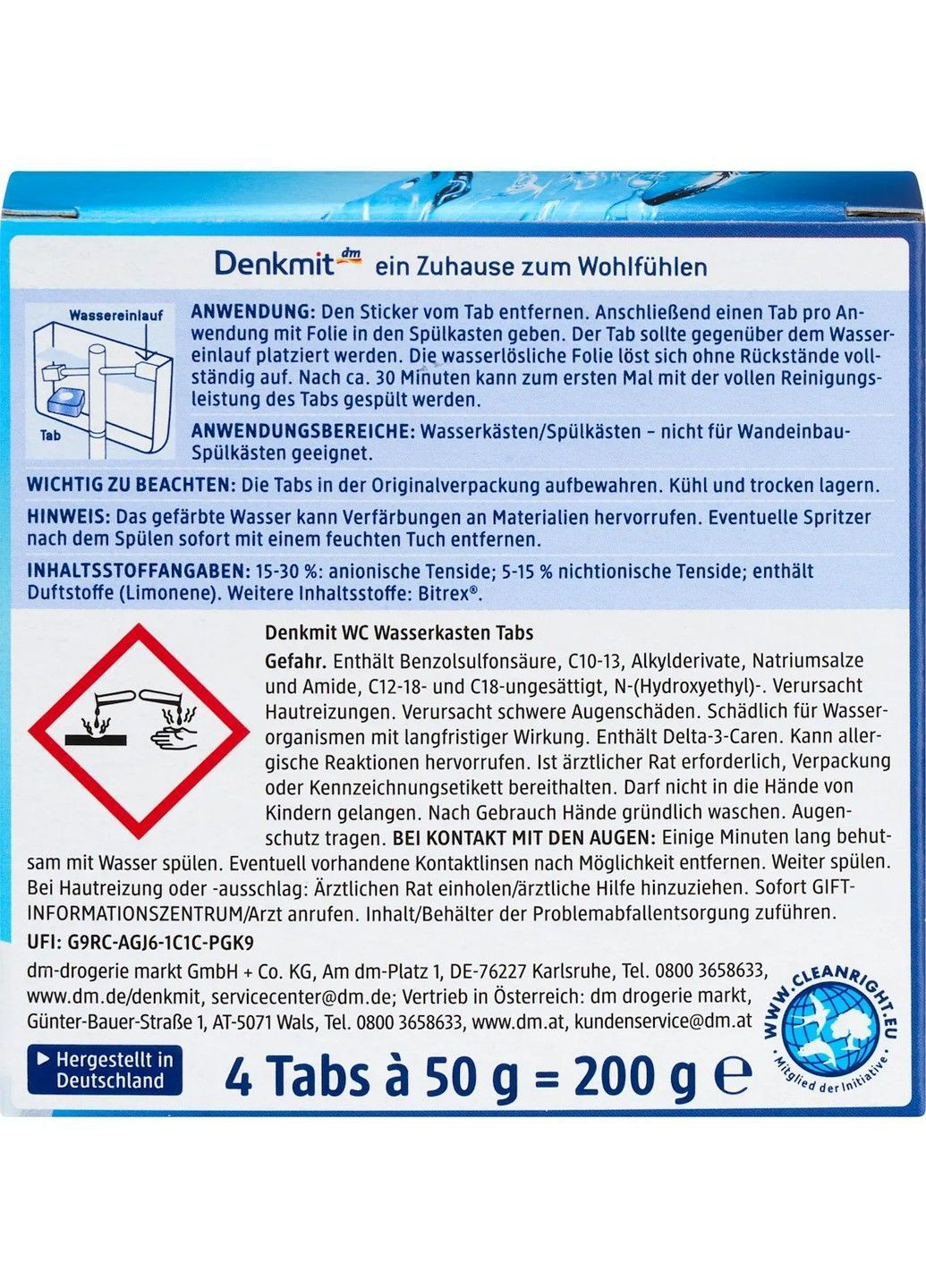 Таблетки в бачок WC Wasserkasten 2в1, уп/4 шт Denkmit (362411301)