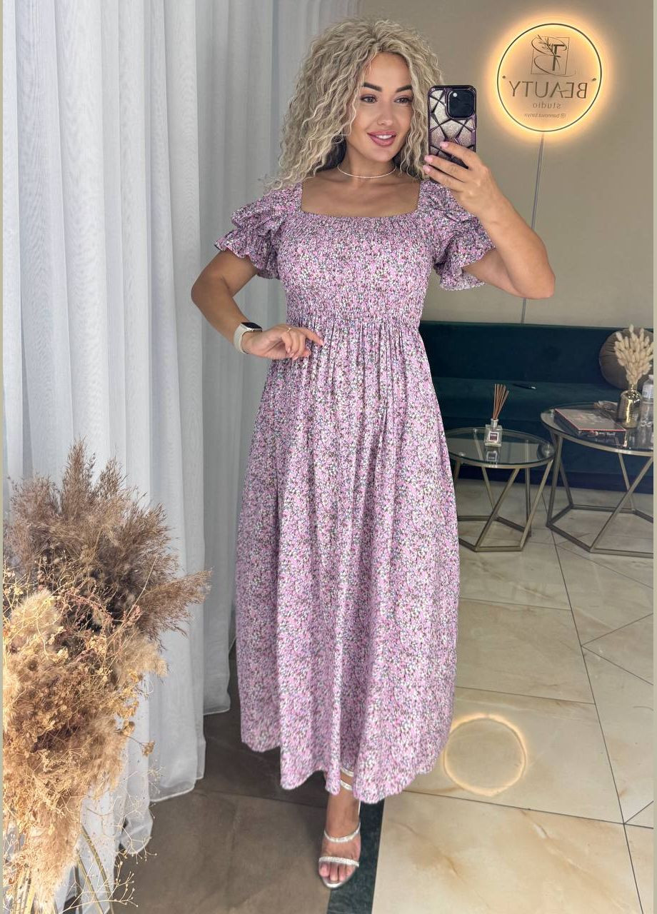 Фиолетовое повседневный женское платье FINO Mode с цветочным принтом