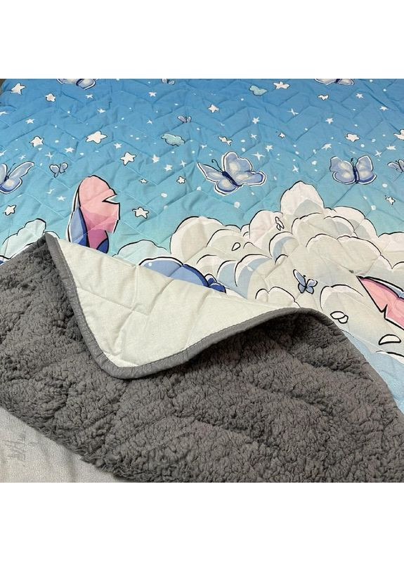 Дитяче покривало-ковдра "Sweet Dreams" (Коттон + Teddy Fur). 150х210 см блакитного кольору з малюнком "Стіч" No Brand (370710016)