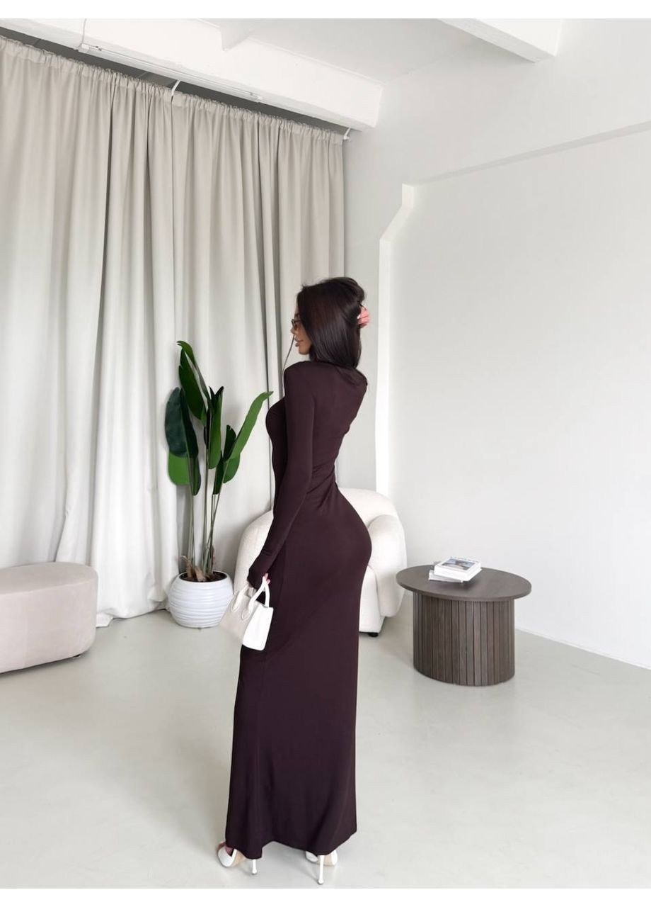 Коричнева повсякденний, вечірня, ділова жіноча віскозна сукня максі з довгим рукавом Україна