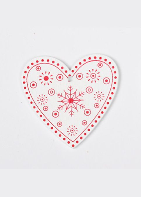 Подвеска на елочку «Сердечко» с новогодним орнаментом, деревянная, 5 см, белый No Brand (341731307)