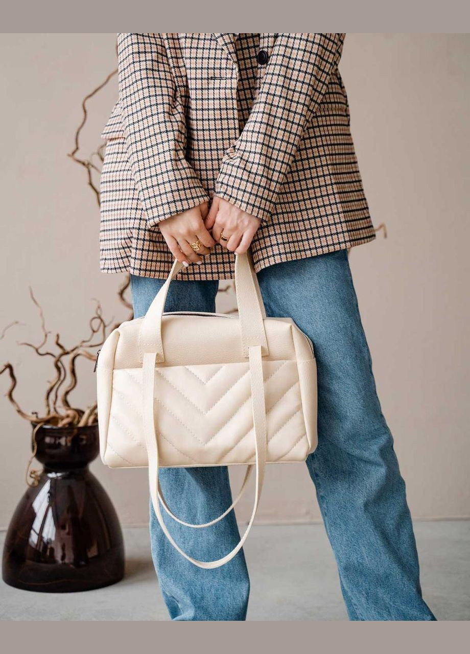 Молодіжна жіноча сумка на плече з ручками стьобана «Грейс» з екошкіри бежева WeLassie (298568807)