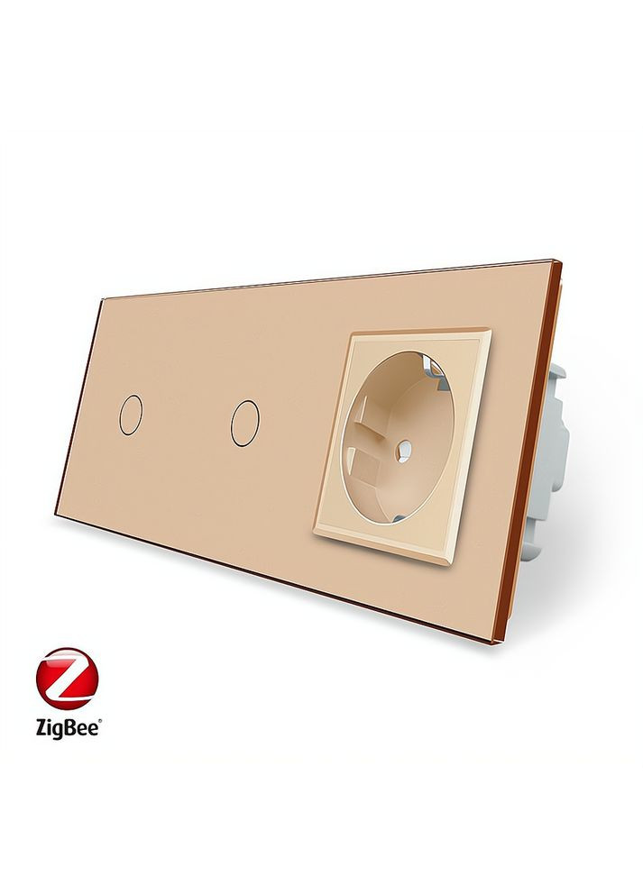 Умный сенсорный ZigBee выключатель 2 сенсора (1-1) 1 розетка золото стекло (VL-C701Z/C701Z/C7C1EU-13) Livolo (371260583)