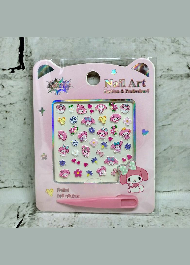 Наклейки для нігтів дитячі дизайн манікюру Мелоді рельєфні 6х6 см No Brand (325701427)