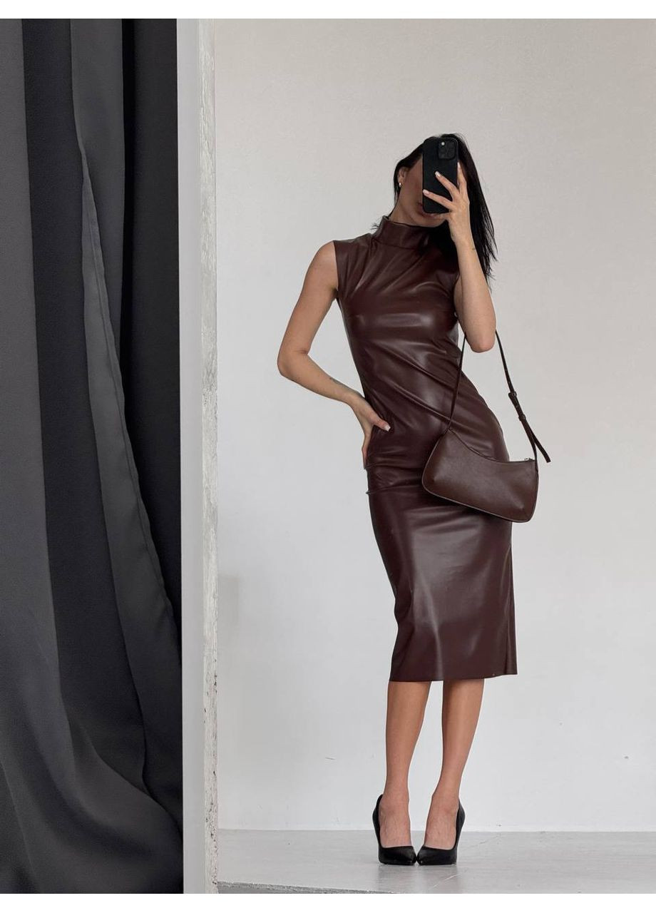 Коричнева вечірня, кежуал жіноча шоколадна сукня No Brand однотонна