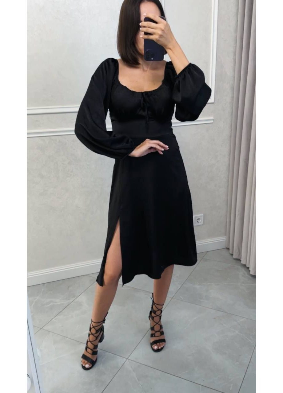Чорна святковий сукня з шовку — заміри в описі силуетна GD/GL Модний простір однотонна
