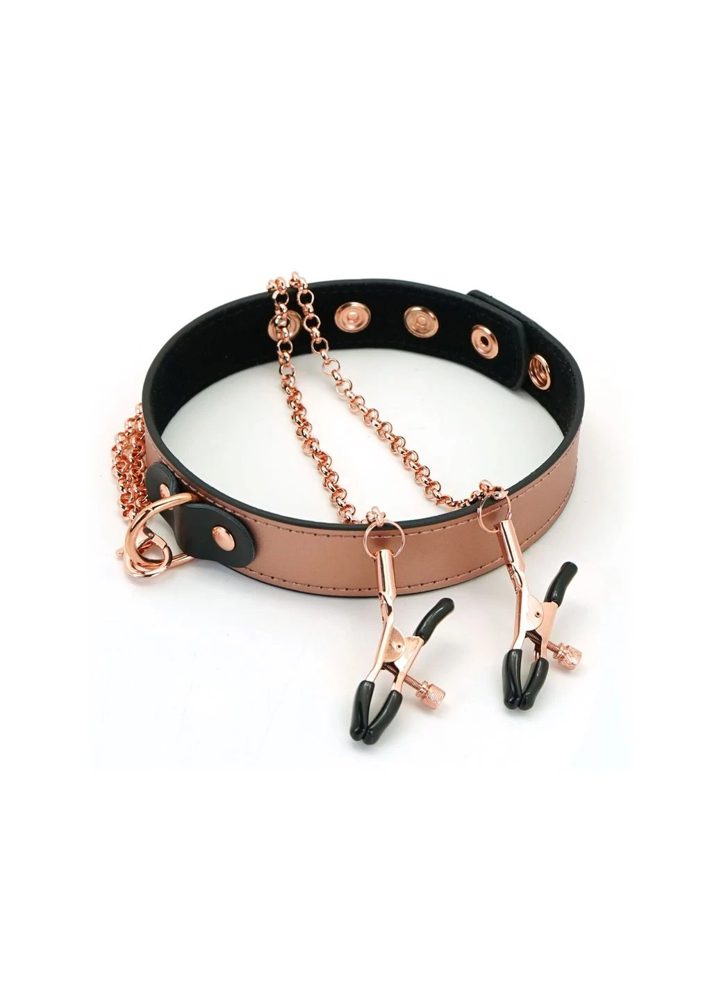 Нашийник із затискачами для сосків Rose Gold Memory Collar with Nipple Clamps, шкіра Liebe Seele (339867129)