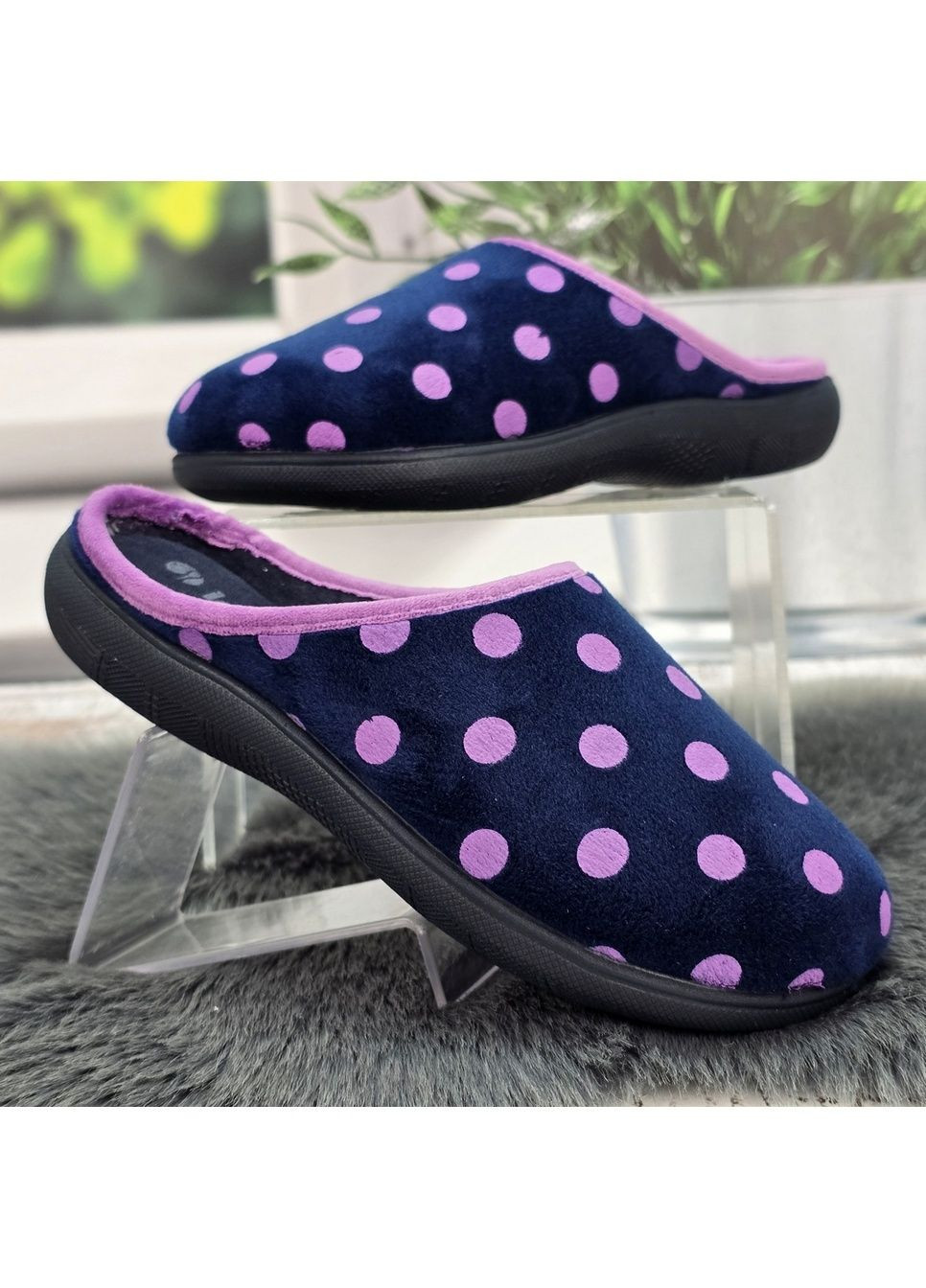 Тапочки домашні жіночі сині в фіолетовий горошок Inblu (366144518)