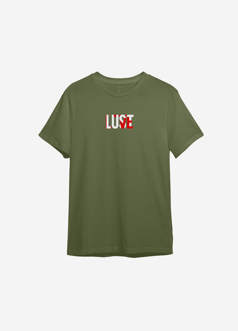 Оливковая футболка с принтом "lust love" ТiШОТКА