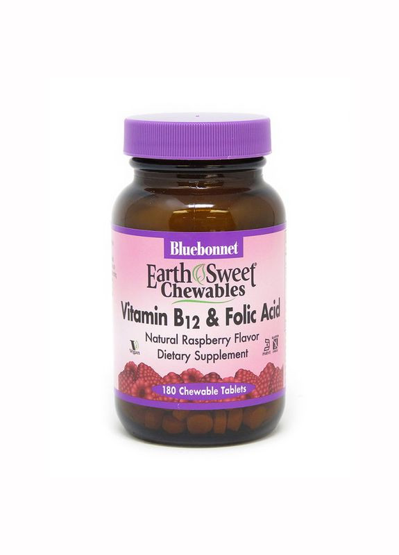 Вітаміни та мінерали Earth Sweet Chewables Vitamin В12 and Folic Acid, 180 жувальних таблеток Bluebonnet Nutrition (322293076)