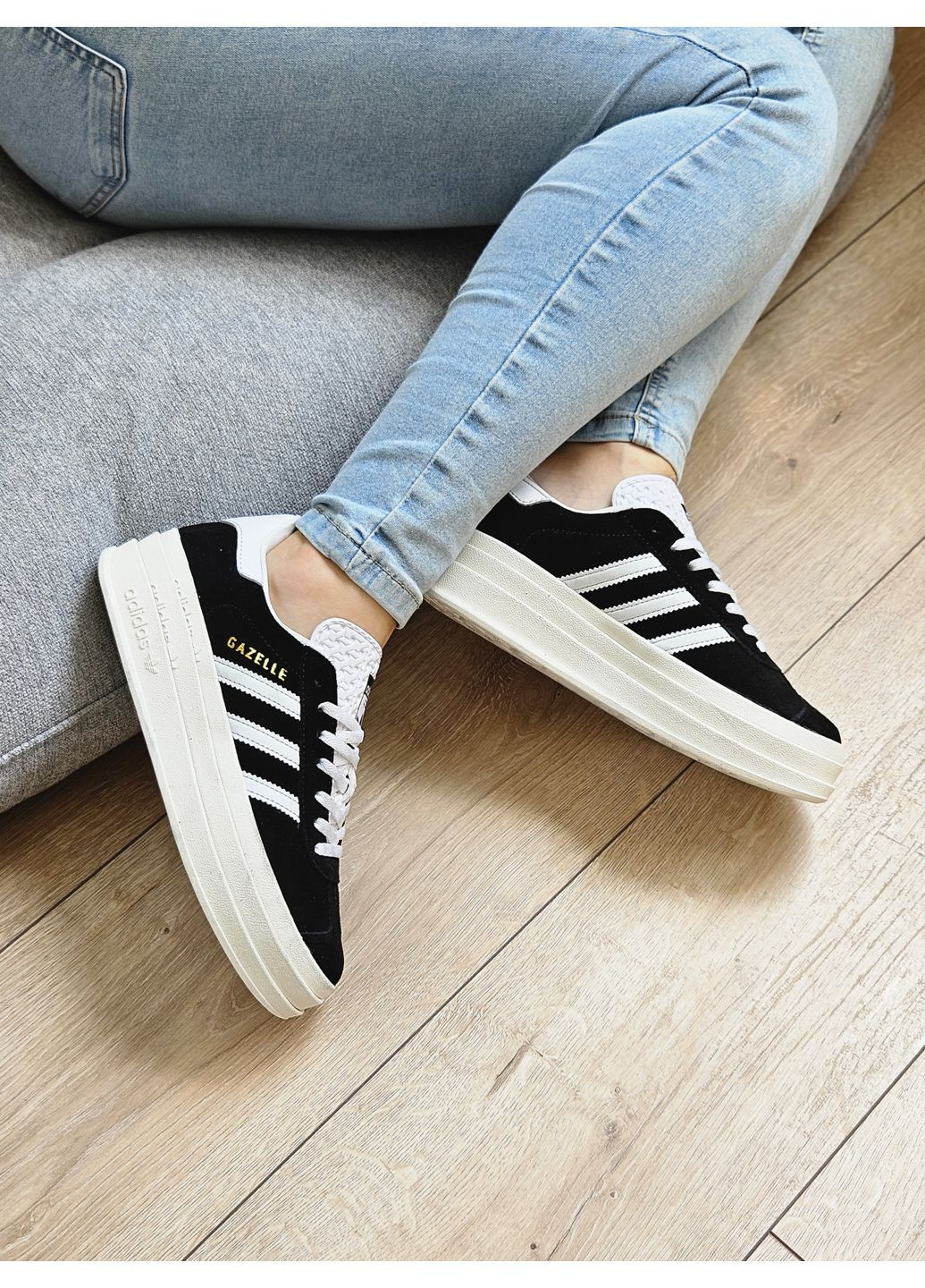 Кросівки жіночі Adidas Gazelle Bold Platform Black White | Адідас Газель чорно-білі No Brand чорні демісезони (363841019)