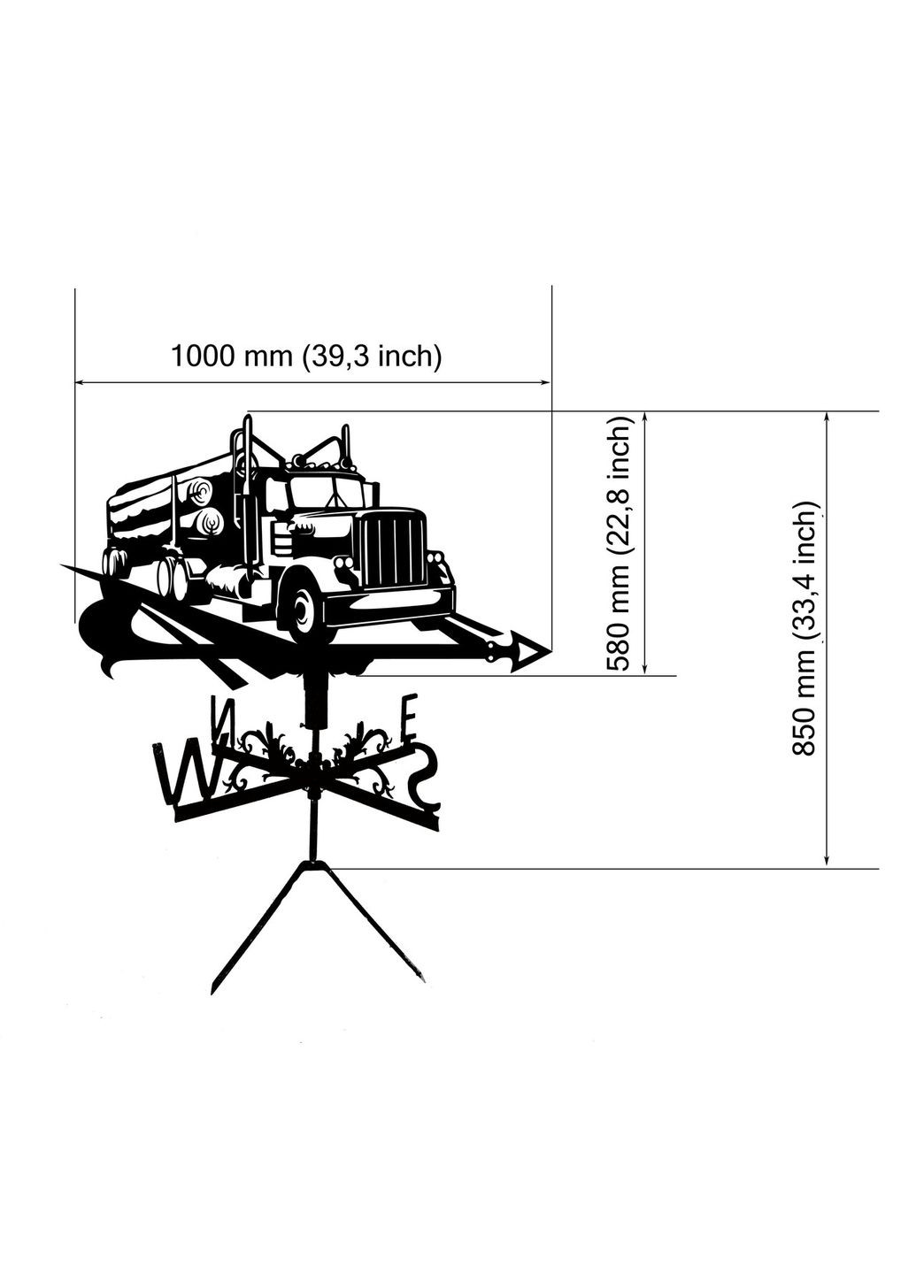 Флюгер на будинок Вантажівка з дровами, Фура, флюгер на дах з металу 3 мм. No Brand (368896410)