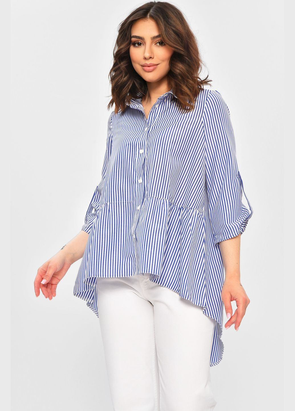Синіти сорочка жіноча синього кольору в смужку з баскою Let's Shop