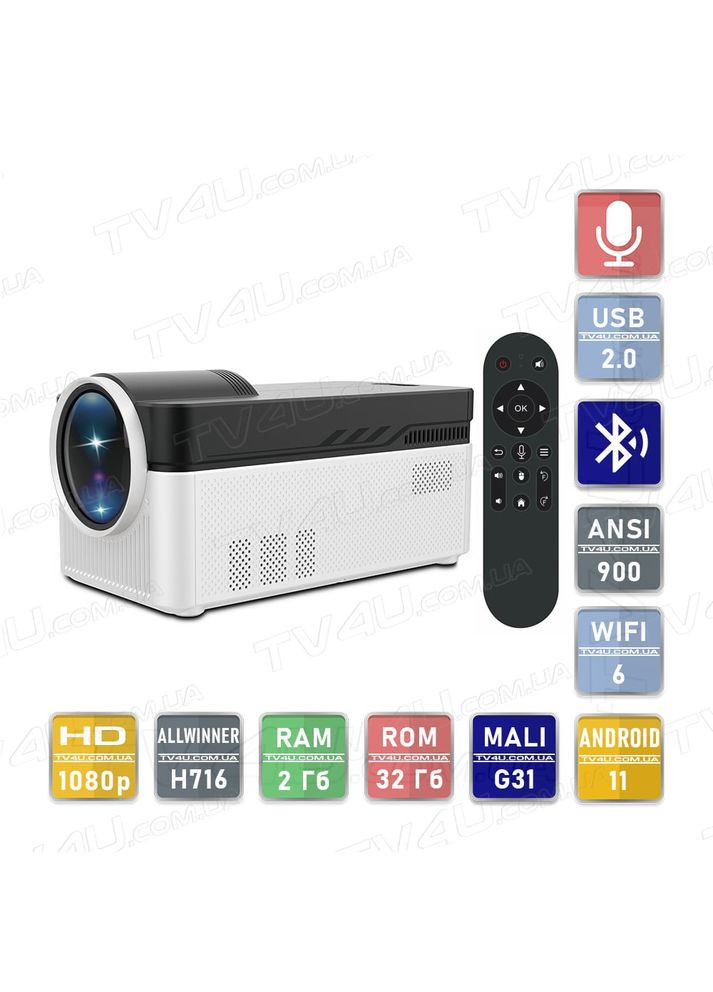 Мультимедійний смарт проектор HY450 1080P 2/32 Гб 900 ANSI Android 11 No Brand (341326285)