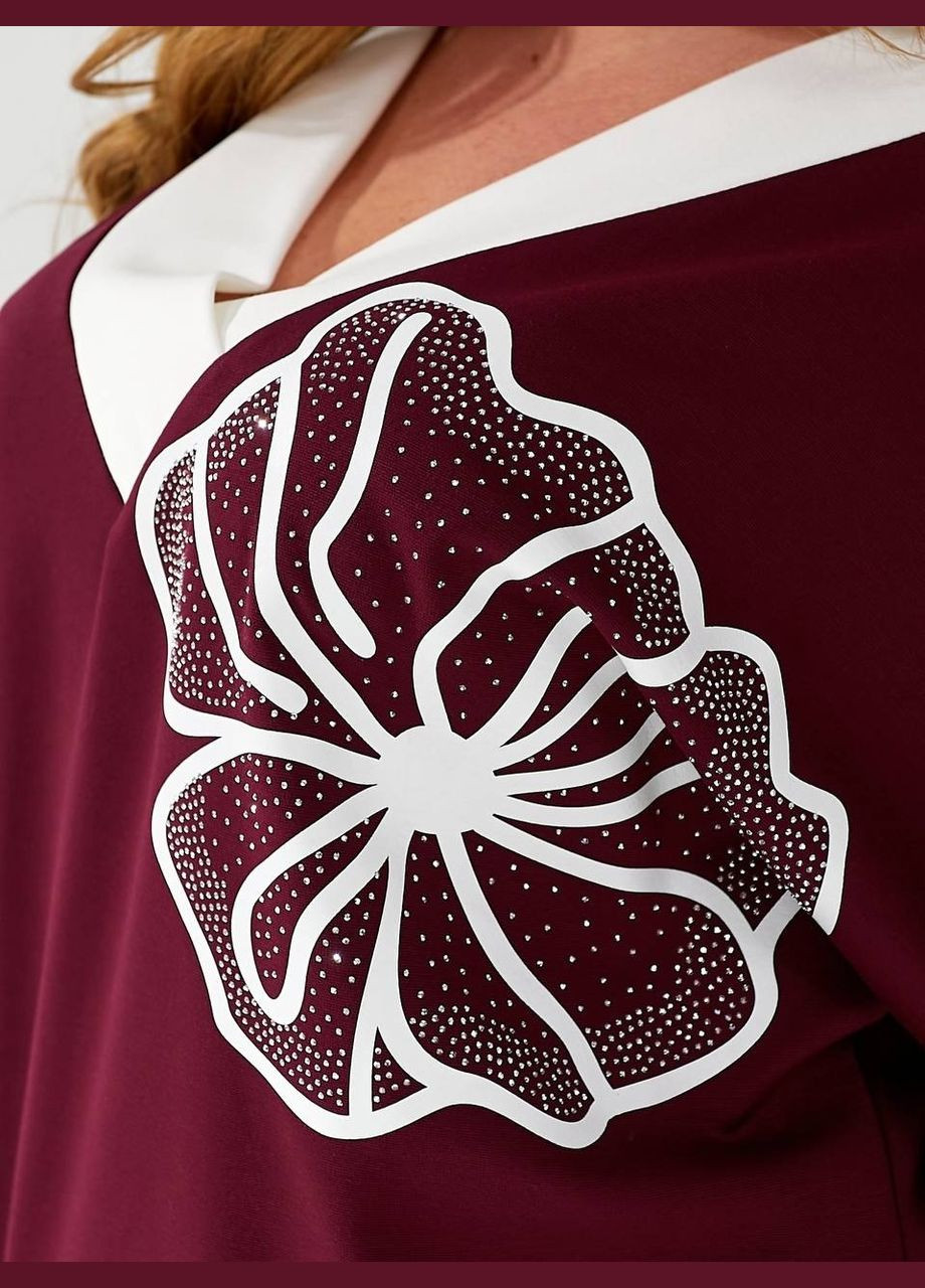 Женский брючный костюм батал марсала — большой размер, свободный крой, на каждый день и праздник No Brand Костюм комплект (340915092)