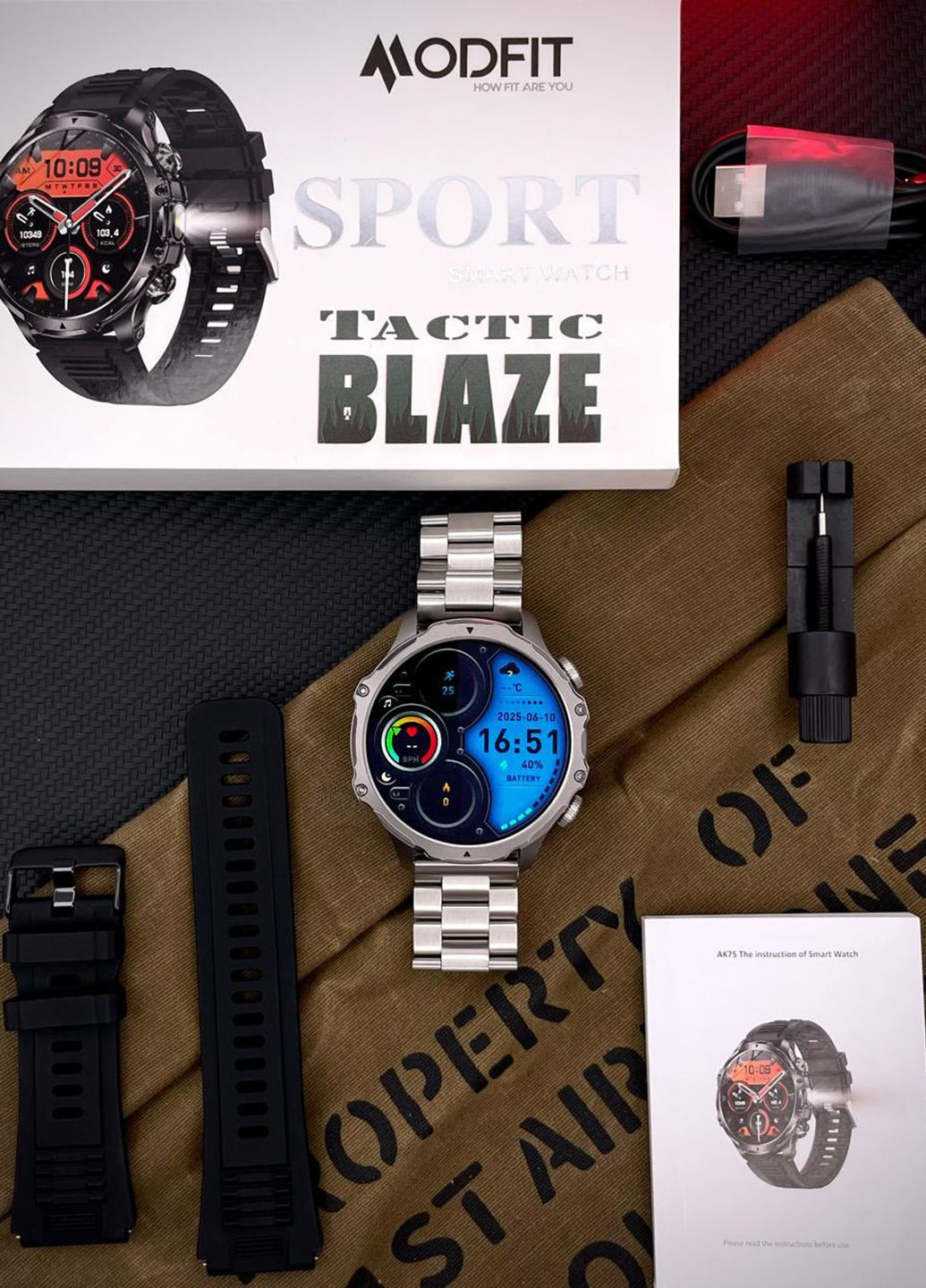 Мужские умные часы Silver Steel + ремешок в подарок Modfit Tactic Blaze (356130720)