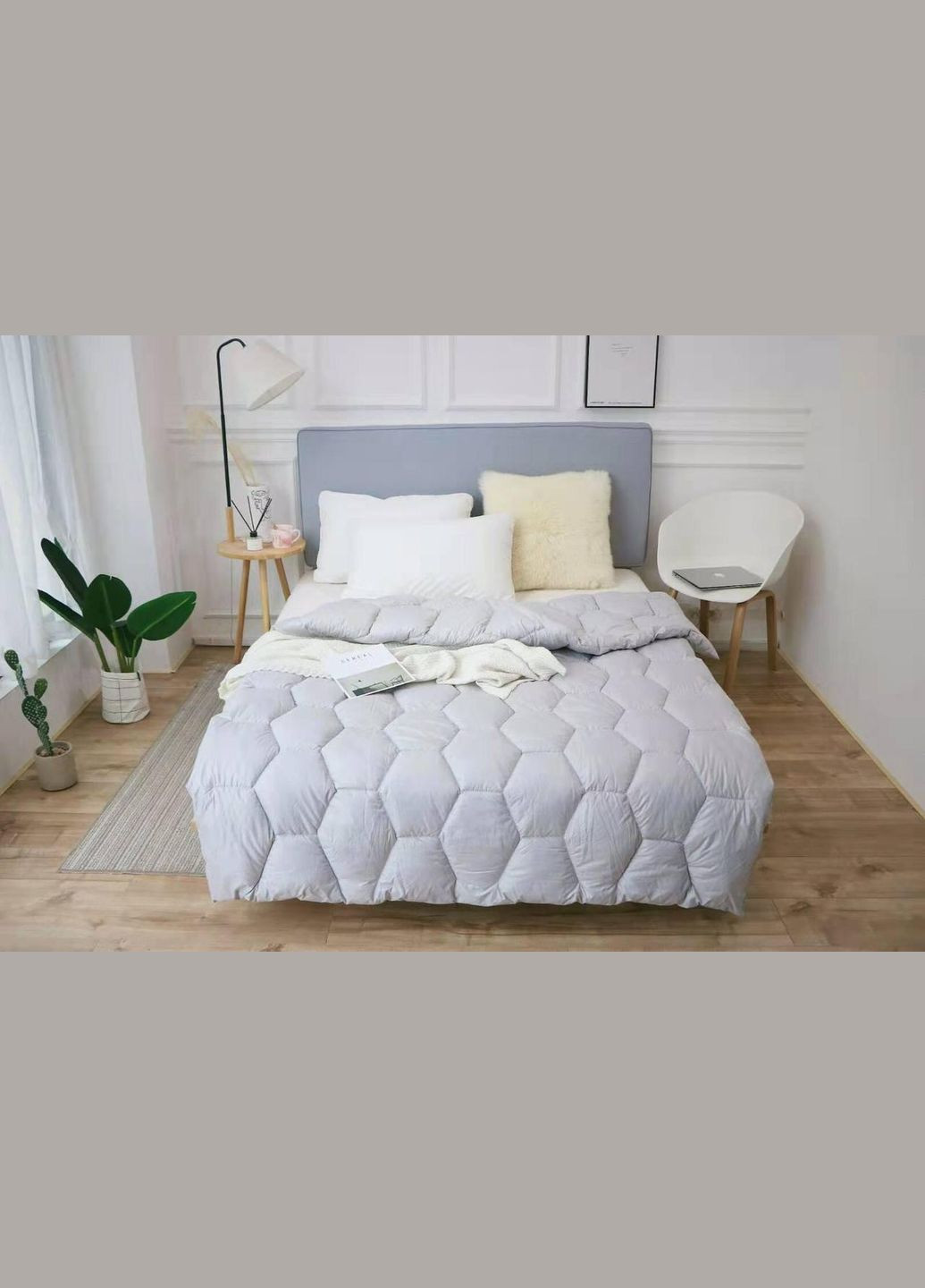 Ковдра еко пух Євро зі штучним наповнювачем 200х210 см Сірий (П4К-al-eko-kovdra-003-22) No Brand (316230893)