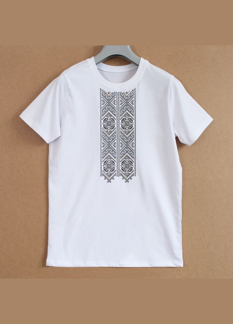 Белая футболка вышитая мужская хлопковая белая Ladan