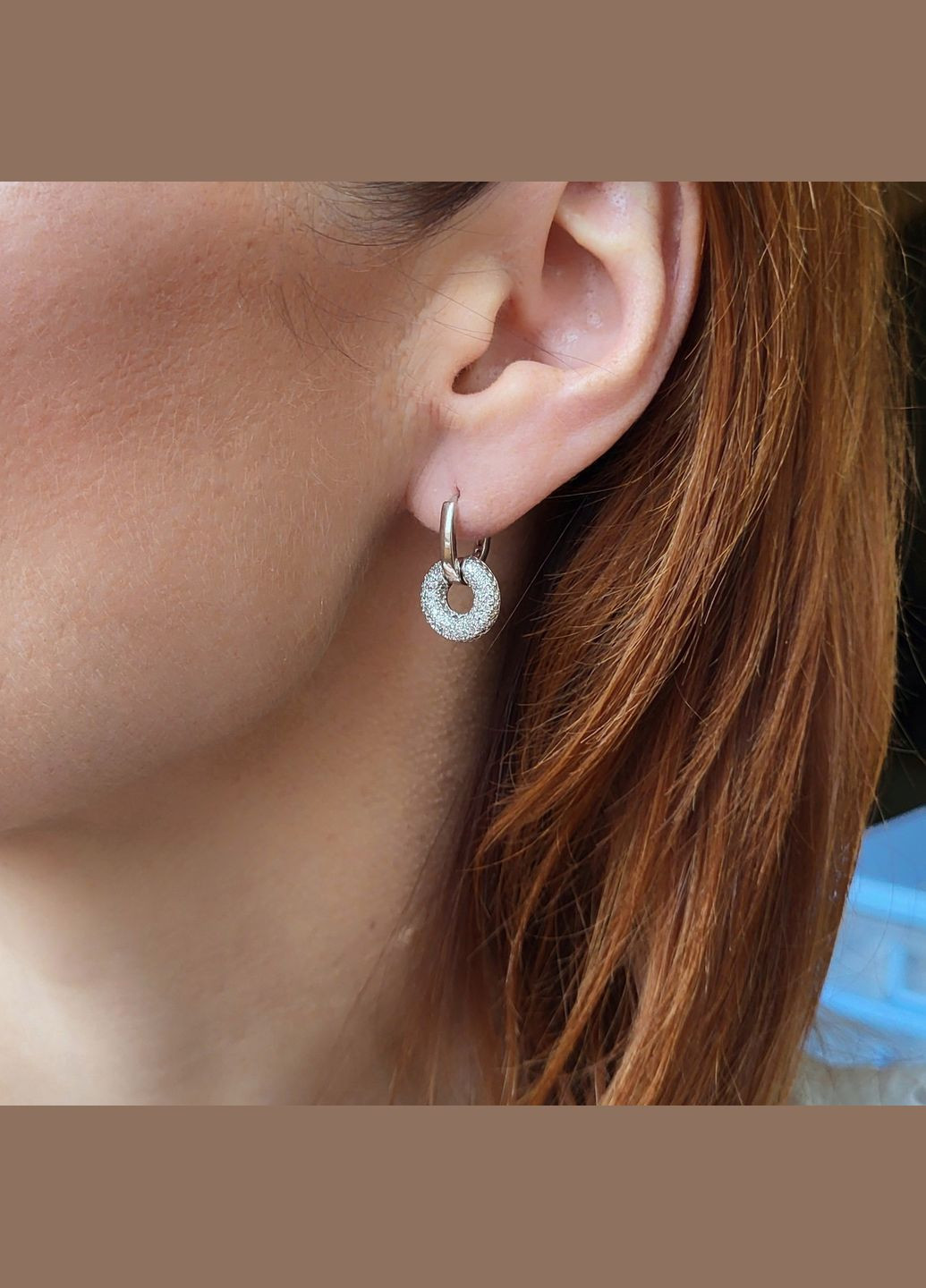 Срібні сережки з підвіскою Коло із Білими каменями срібло 925 проби Родоване 5149р 3.40г No Brand (306741930)