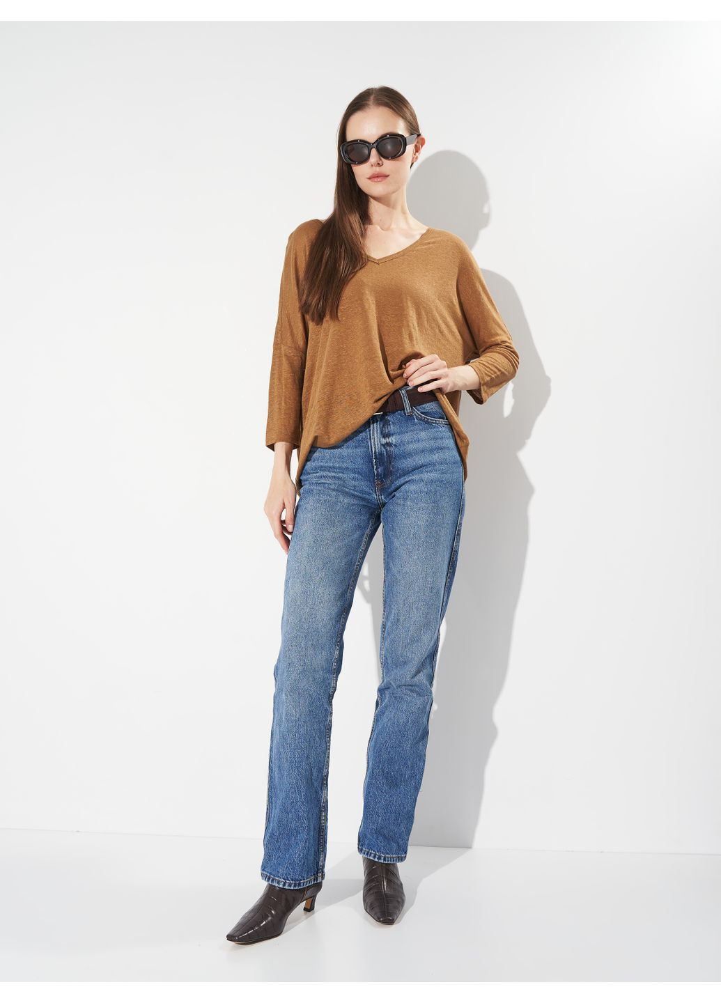 Коричневий демісезонний пуловер із льону Massimo Dutti