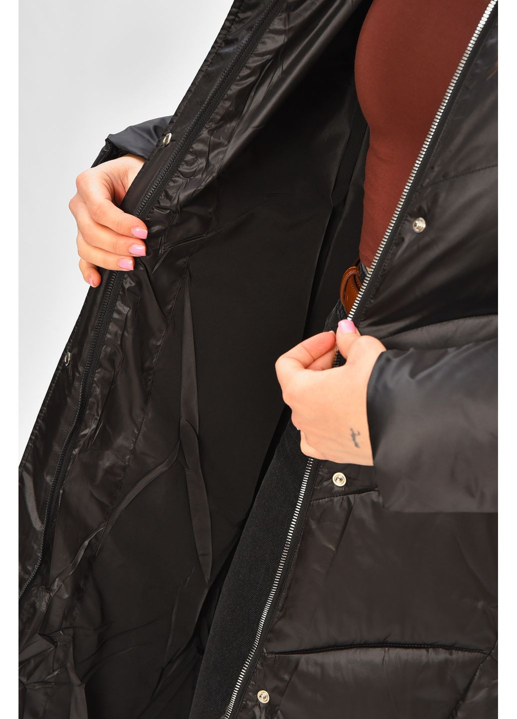 Черная зимняя куртка женская удлиненная зима черного цвета Let's Shop