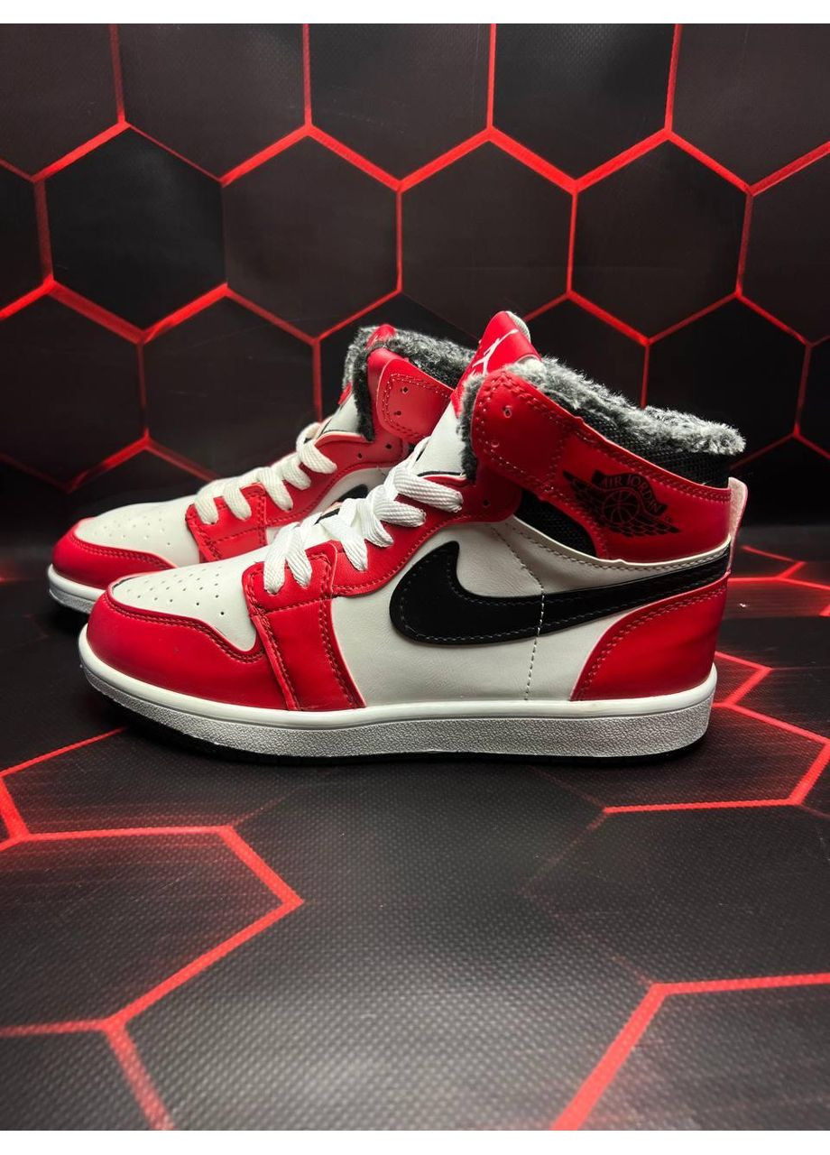 КРОСІВКИ ЖІНОЧІ NIKE JORDAN 1 RETRO RED WHITE BLACK FUR НАЙК АІР ДЖОРДАН No Brand чорні зими (369389733)