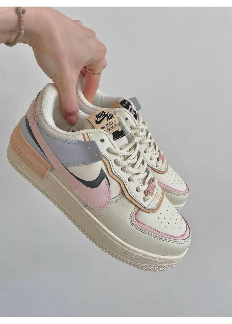 КРОССОВКИ ЖЕНСКИЕ NIKE AIR FORCE SHADOW BEIGE PINK НАЙК АИР ФОРС 1 ПРЕМИУМ No Brand розовые демисезоны (367175057)