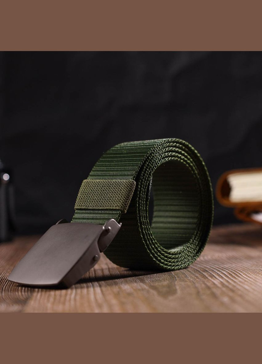 Міцний чоловічий ремінь з металевою пряжкою з текстилю 20595 Зелений Vintage (329150121)