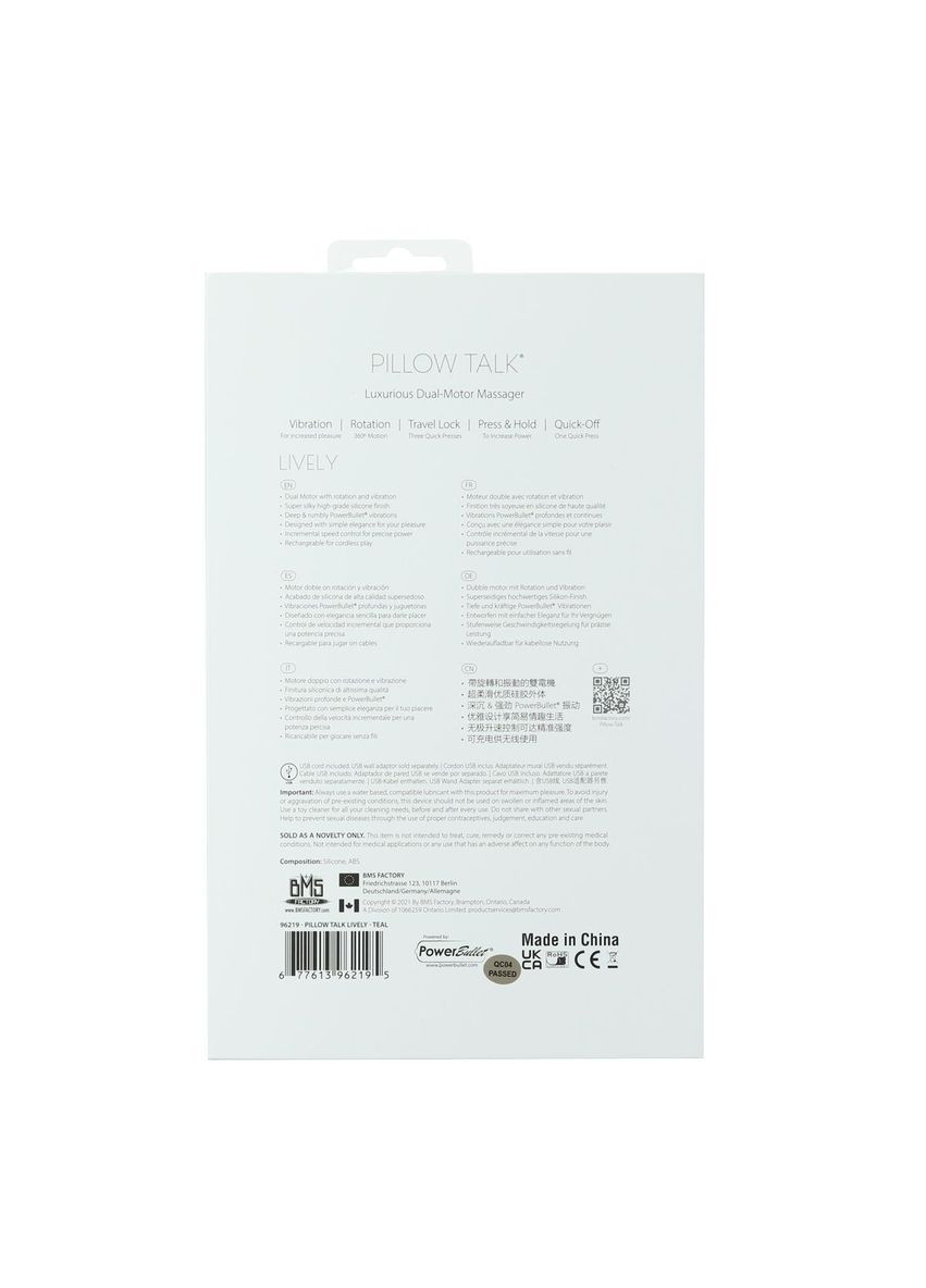 Роскошный кролик с ротацией и вибрацией Lively, Teal, кристалл Сваровски, тройной отрост Pillow Talk (296627132)