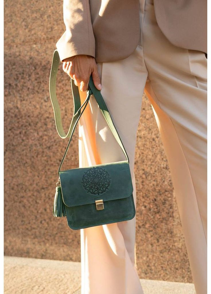 Кожаная женская бохо сумка Лилу зеленая Crazy Horse BlankNote кросс-боди (348359411)