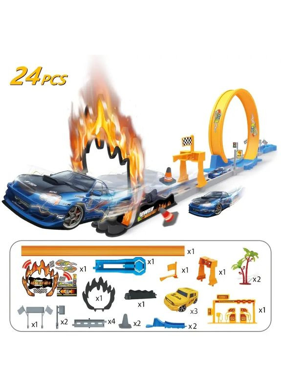 Трек с огненным кольцом и петлей 3 машинки детская трасса No Brand (363042479)