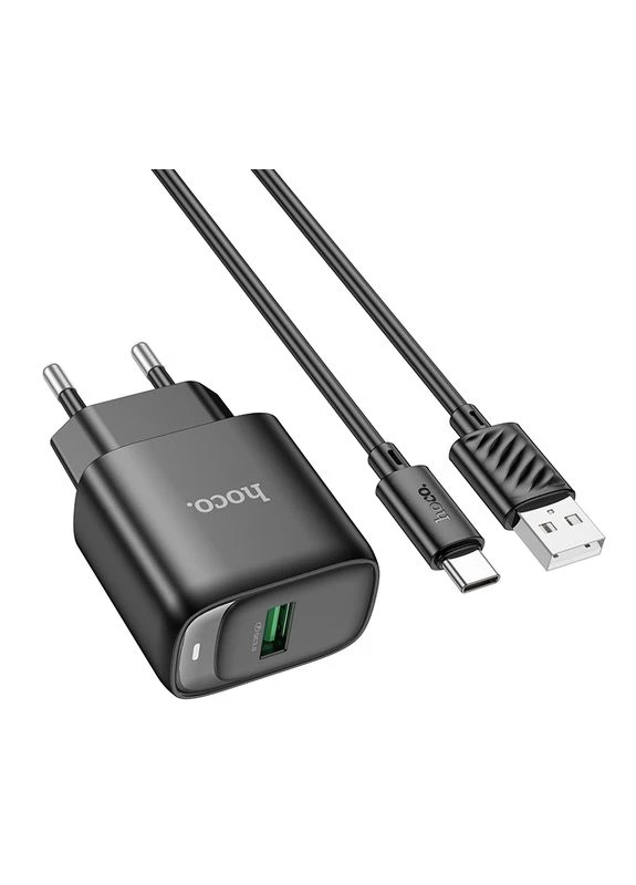 Сетевое зарядное устройство с кабелем C140A Smart single port QC3.0 charger set(Type-C)(EU) Черный Hoco (389207110)