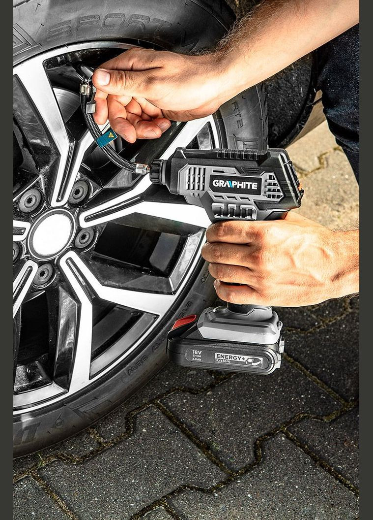 Компресор автомобільний акумуляторний Energy+ 18В 7бар 0.73кг без АКБ та ЗП Graphite (330030394)