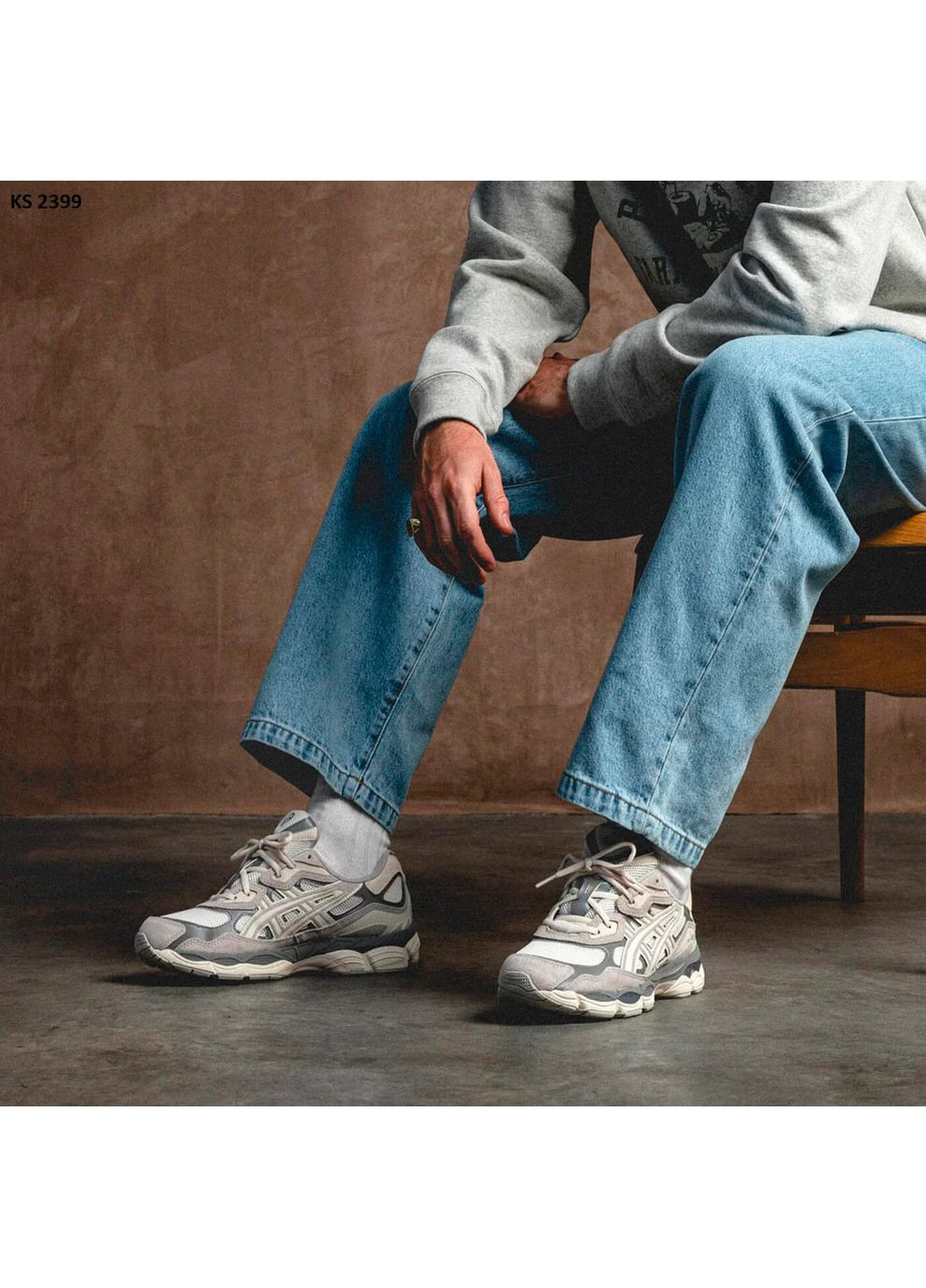 Сірі Осінні кросівки чоловічі asics gel-nyc beige grey асікс гель нюк No Brand