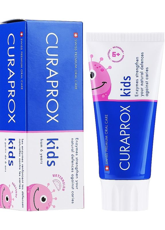 Детская паста со вкусом арбуза, с фтором For Kids Toothpaste 60ml (2-955563) Curaprox (369795281)