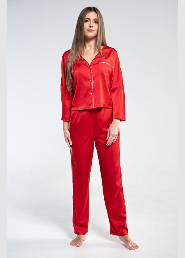 Красная всесезон атласная пижама с брюками рубашка + брюки Shato 1809 red