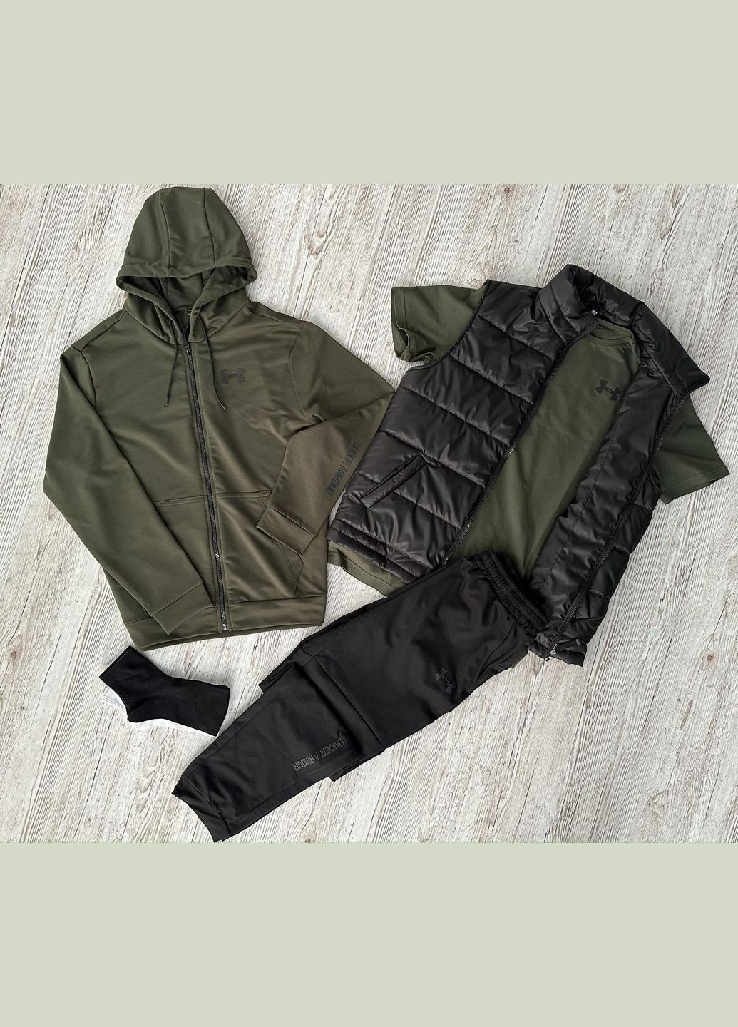 Комплект 5в1 з кофтою на змійці Андер (футболка Хакі) No Brand (327705691)