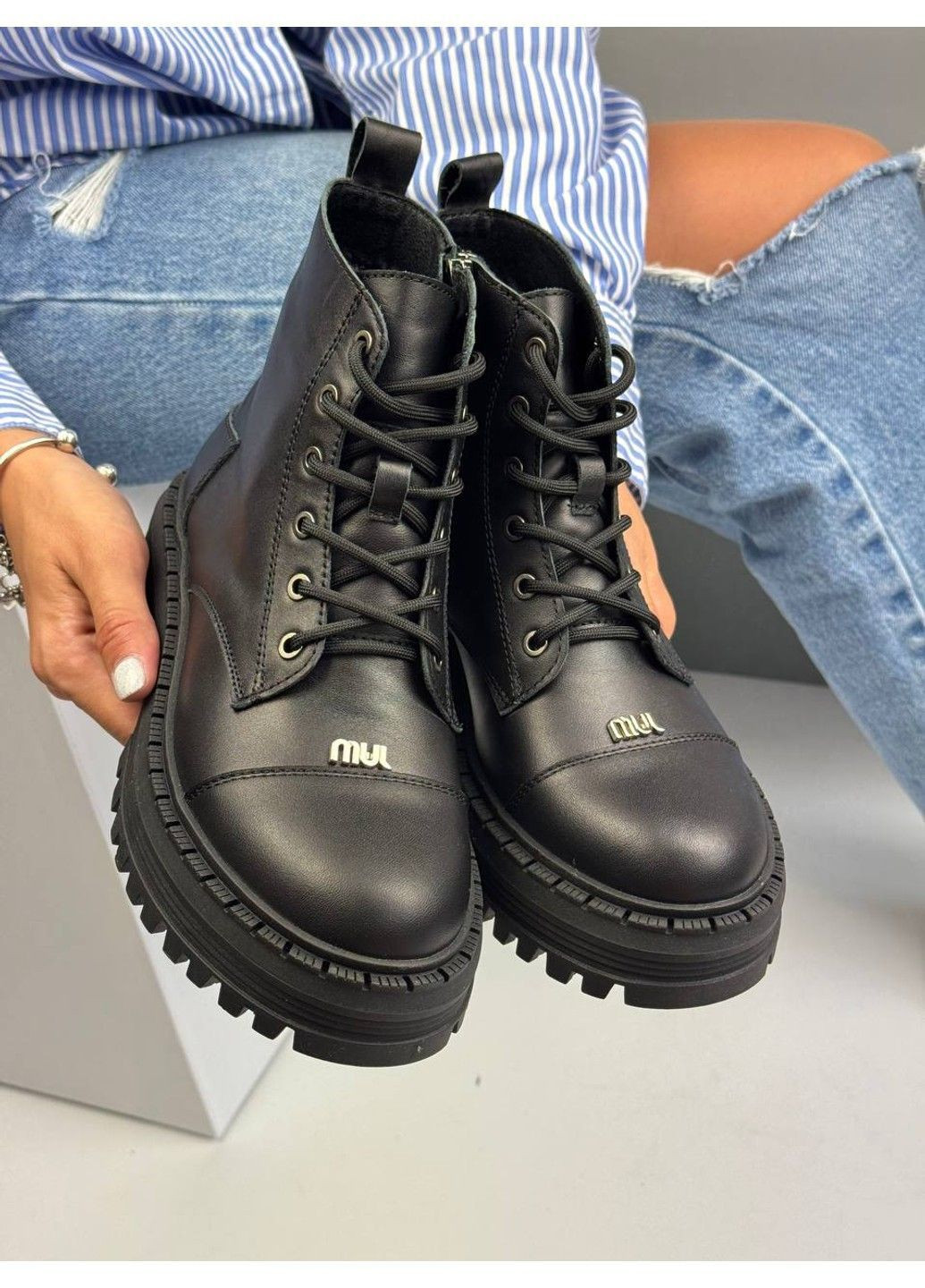 476 Черевики Демісезонні чорні шкіряні No Brand (367960234)