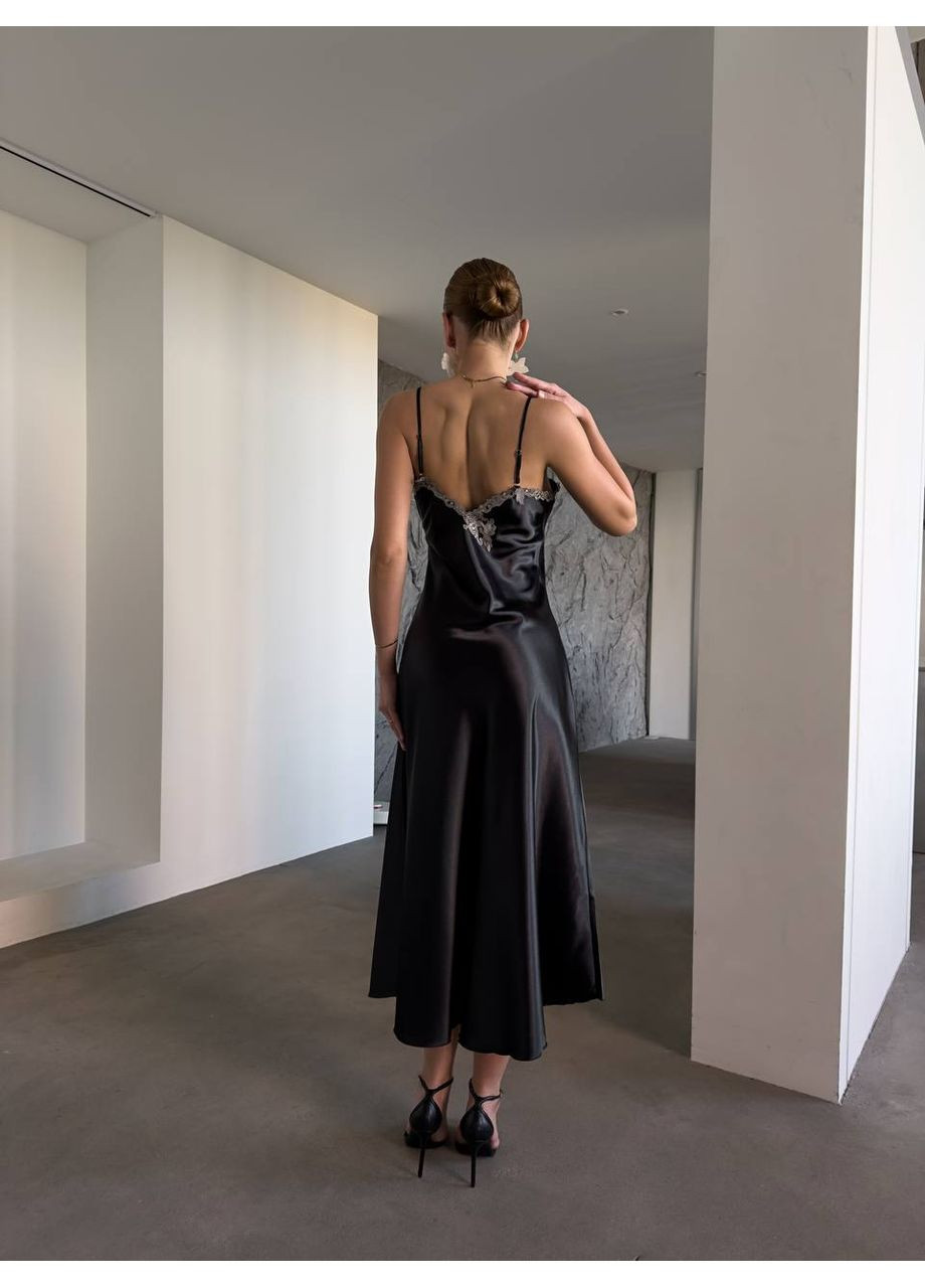 Черный демисезонный роскошный комплект из ночной рубашки и халата Vakko