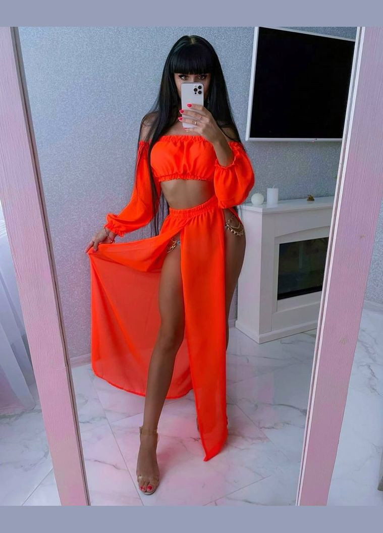 Оранжевый летний легкий пляжный костюм из шифона No Brand С1486-374/2