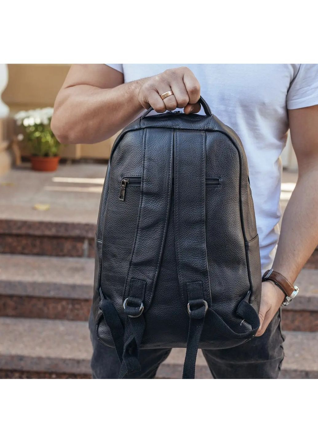 Шкіряна чоловіча сумка наплічна для ноутбука та поїздок 28х42х18, рюкзак для роботи D3-9343, чорний No Brand (335039936)