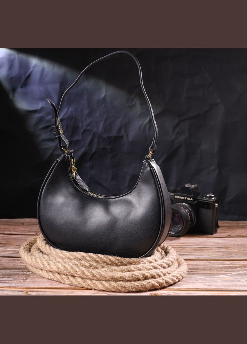 Сумка жіноча через плече шкіра хобо гладка 21288 Чорний Vintage (302008035)