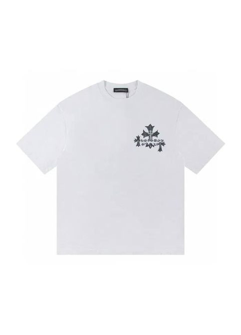 Біла футболка біла з красивим чорним заднім принтом, чоловіча (може бути як унісекс), в стилі chrome hearts No Brand
