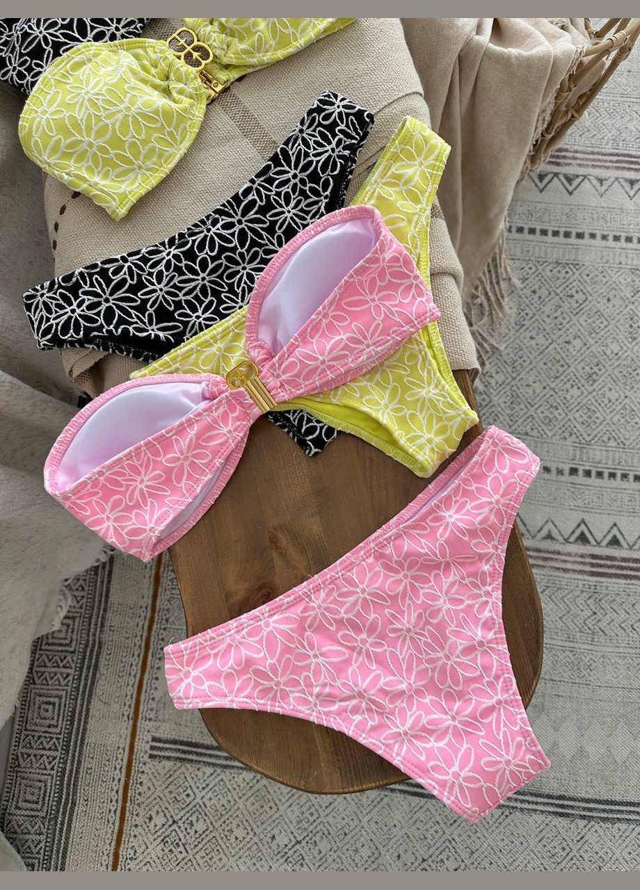 Светло-розовый летний стильный купальник-бандо с высокой посадкой бандо, раздельный Vakko