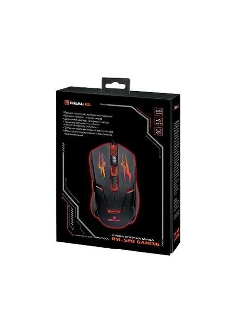 Мышь RM-520 Gaming, USB, оптическая, 800/1200/1600/2400 dpi, 5 кнопок, 1,5 м, LED подсветка RM-520 Real-El (395350067)