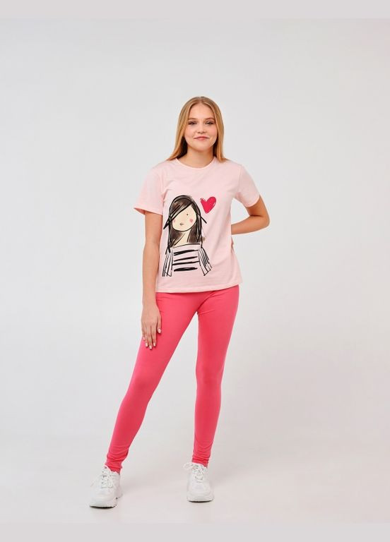 Розовая футболка розовый персик Smil